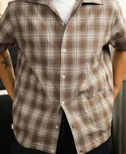 Best 1950s Plaid Seersucker Short Sleeve Shirt - Brown Short Sleeve Shirts | Shirts
