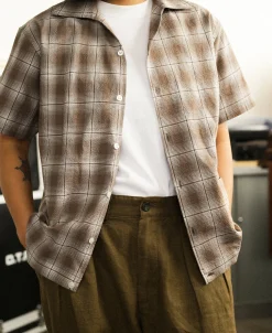 Best 1950s Plaid Seersucker Short Sleeve Shirt - Brown Short Sleeve Shirts | Shirts