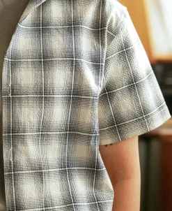 Online 1950s Plaid Seersucker Short Sleeve Shirt - Black Short Sleeve Shirts | Shirts