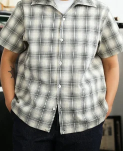 Online 1950s Plaid Seersucker Short Sleeve Shirt - Black Short Sleeve Shirts | Shirts