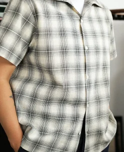Online 1950s Plaid Seersucker Short Sleeve Shirt - Black Short Sleeve Shirts | Shirts