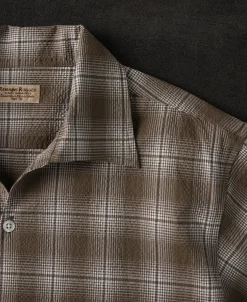 Best 1950s Plaid Seersucker Short Sleeve Shirt - Brown Short Sleeve Shirts | Shirts