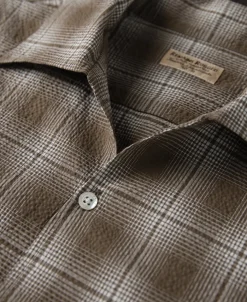Best 1950s Plaid Seersucker Short Sleeve Shirt - Brown Short Sleeve Shirts | Shirts