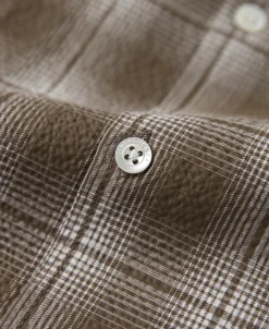 Best 1950s Plaid Seersucker Short Sleeve Shirt - Brown Short Sleeve Shirts | Shirts