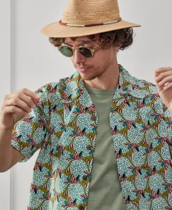 Sale 1940s Pop Art Aloha Shirt - Grass/Teal Short Sleeve Shirts | Shirts
