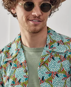 Sale 1940s Pop Art Aloha Shirt - Grass/Teal Short Sleeve Shirts | Shirts