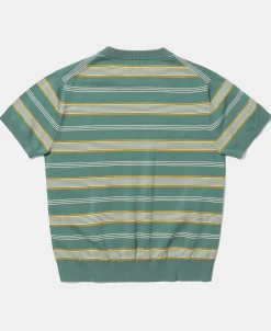Fashion 1950s Ribbed Striped Knit T-Shirt - Green Knitwear&sweaters | Short Sleeve T-Shirts