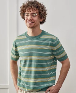 Fashion 1950s Ribbed Striped Knit T-Shirt - Green Knitwear&sweaters | Short Sleeve T-Shirts