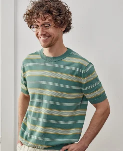 Fashion 1950s Ribbed Striped Knit T-Shirt - Green Knitwear&sweaters | Short Sleeve T-Shirts