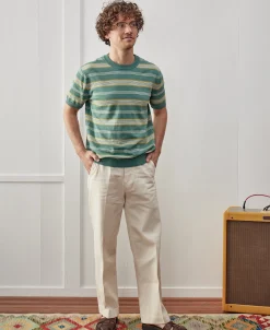 Fashion 1950s Ribbed Striped Knit T-Shirt - Green Knitwear&sweaters | Short Sleeve T-Shirts