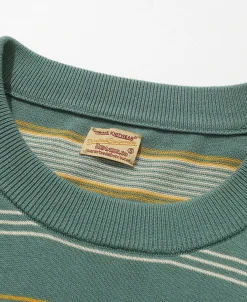 Fashion 1950s Ribbed Striped Knit T-Shirt - Green Knitwear&sweaters | Short Sleeve T-Shirts