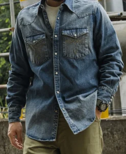 Best 1950s Slub Denim Western Shirt Denim | Long Sleeve Shirts