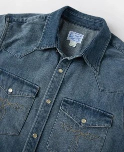 Best 1950s Slub Denim Western Shirt Denim | Long Sleeve Shirts