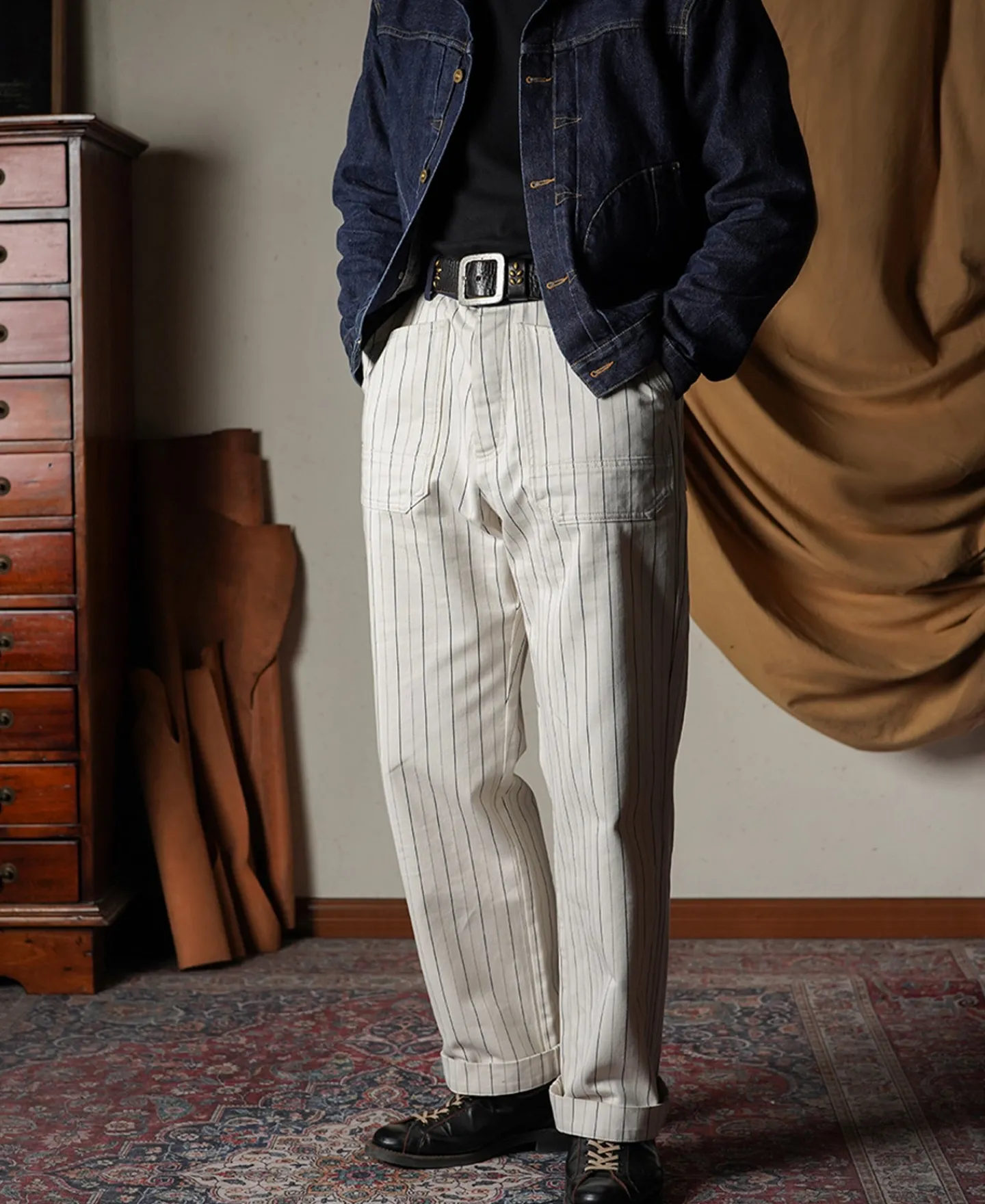 Online 1950s Striped Herringbone Milkman Trousers Pants&trousers