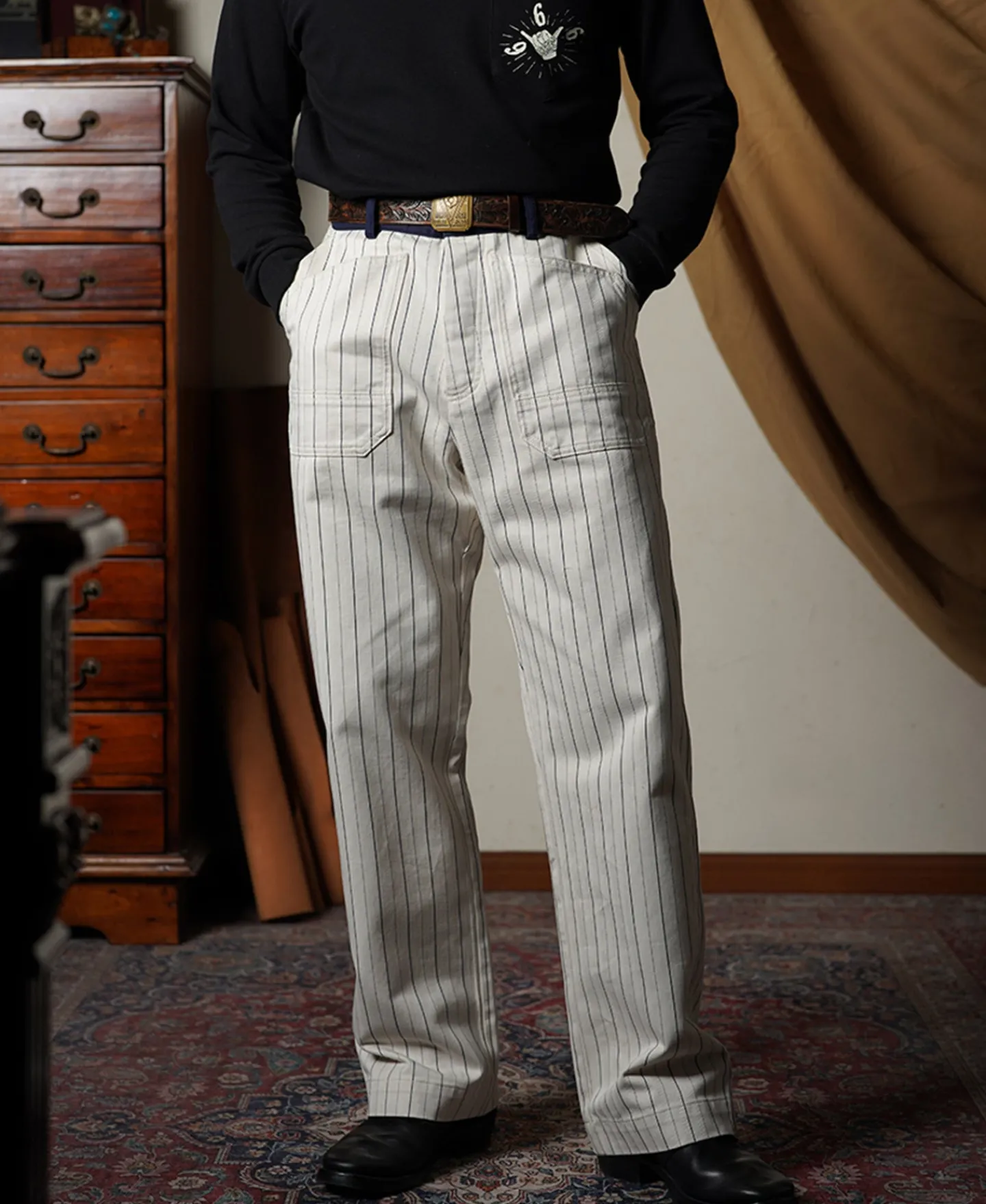 Online 1950s Striped Herringbone Milkman Trousers Pants&trousers