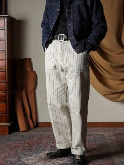 Online 1950s Striped Herringbone Milkman Trousers Pants&trousers