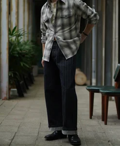 Best 1950s Western Shadow Plaid Workshirt - Gray Long Sleeve Shirts | Shirts