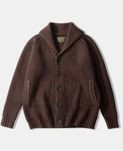 Online Shawl Collar Raglan Sleeve Wool Cardigan - Dark Brown Knitwear&sweaters