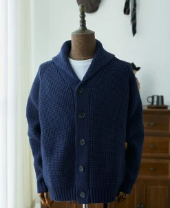 Fashion Shawl Collar Raglan Sleeve Wool Cardigan - Navy Blue Knitwear&sweaters