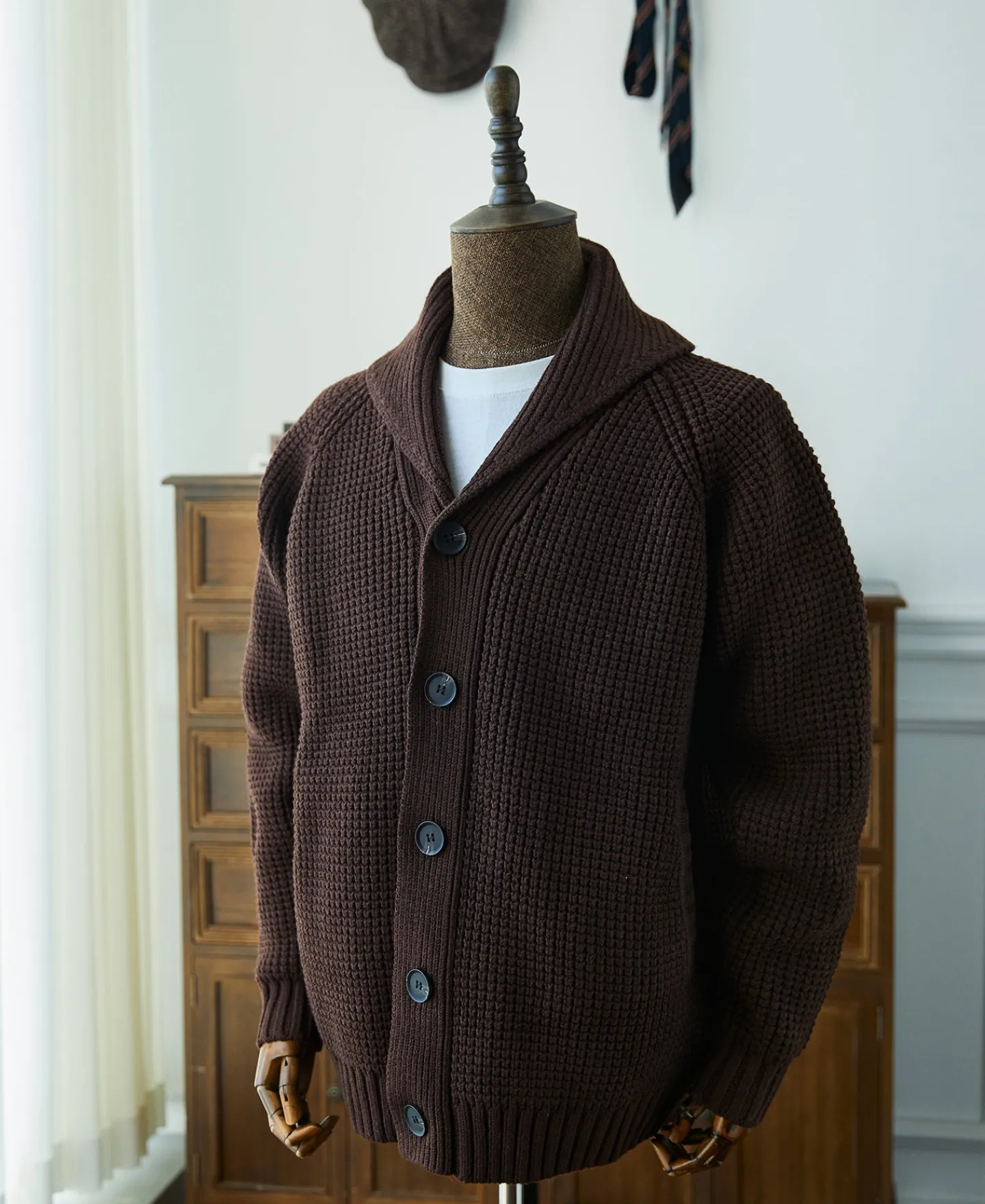 Online Shawl Collar Raglan Sleeve Wool Cardigan - Dark Brown Knitwear&sweaters