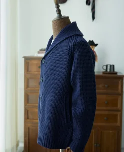 Fashion Shawl Collar Raglan Sleeve Wool Cardigan - Navy Blue Knitwear&sweaters