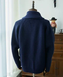 Fashion Shawl Collar Raglan Sleeve Wool Cardigan - Navy Blue Knitwear&sweaters
