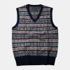 Hot Shetland Wool Fair Isle Sweater Vest - Navy Waistcoats | Knitwear&sweaters