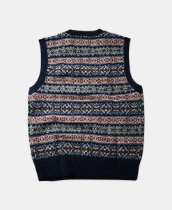 Hot Shetland Wool Fair Isle Sweater Vest - Navy Waistcoats | Knitwear&sweaters