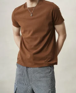 Hot Slim Fit Crew Neck T-Shirt - Rust Red Short Sleeve T-Shirts | T-shirts