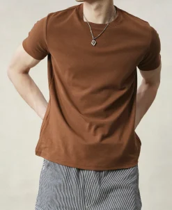 Hot Slim Fit Crew Neck T-Shirt - Rust Red Short Sleeve T-Shirts | T-shirts
