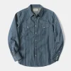 Sale Slim Fit Wabash Striped Indigo Western Shirt Long Sleeve Shirts | Shirts