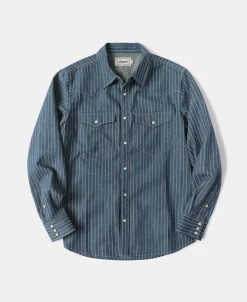 Sale Slim Fit Wabash Striped Indigo Western Shirt Long Sleeve Shirts | Shirts