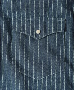 Sale Slim Fit Wabash Striped Indigo Western Shirt Long Sleeve Shirts | Shirts