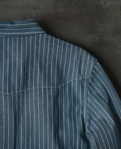 Sale Slim Fit Wabash Striped Indigo Western Shirt Long Sleeve Shirts | Shirts