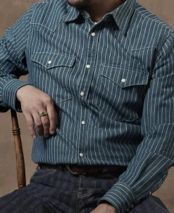 Sale Slim Fit Wabash Striped Indigo Western Shirt Long Sleeve Shirts | Shirts