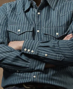 Sale Slim Fit Wabash Striped Indigo Western Shirt Long Sleeve Shirts | Shirts
