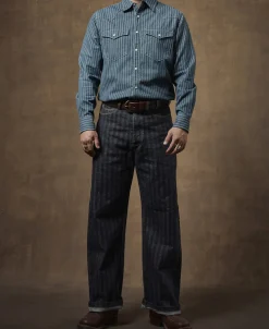 Sale Slim Fit Wabash Striped Indigo Western Shirt Long Sleeve Shirts | Shirts