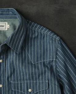 Sale Slim Fit Wabash Striped Indigo Western Shirt Long Sleeve Shirts | Shirts