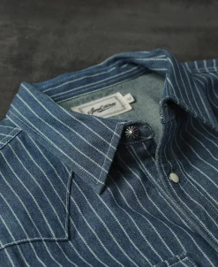 Sale Slim Fit Wabash Striped Indigo Western Shirt Long Sleeve Shirts | Shirts