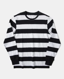 Fashion Slub Cotton Wide Striped Long Sleeve T-Shirt - Black/White Long Sleeve T-Shirts | T-shirts