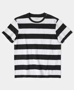 Clearance Slub Cotton Wide Striped T-Shirt - Black/White Short Sleeve T-Shirts | T-shirts