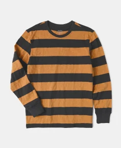 Outlet Slub Cotton Wide Striped Long Sleeve T-Shirt - Black/Orange Long Sleeve T-Shirts | T-shirts