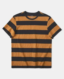 Hot Slub Cotton Wide Striped T-Shirt - Black/Orange Short Sleeve T-Shirts | T-shirts