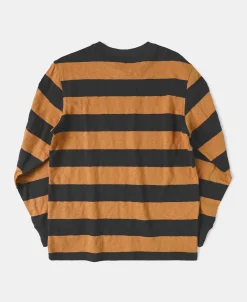 Outlet Slub Cotton Wide Striped Long Sleeve T-Shirt - Black/Orange Long Sleeve T-Shirts | T-shirts