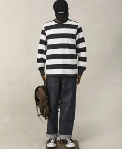 Fashion Slub Cotton Wide Striped Long Sleeve T-Shirt - Black/White Long Sleeve T-Shirts | T-shirts