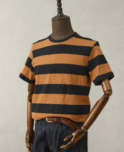Hot Slub Cotton Wide Striped T-Shirt - Black/Orange Short Sleeve T-Shirts | T-shirts