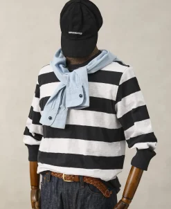 Fashion Slub Cotton Wide Striped Long Sleeve T-Shirt - Black/White Long Sleeve T-Shirts | T-shirts