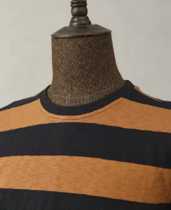 Hot Slub Cotton Wide Striped T-Shirt - Black/Orange Short Sleeve T-Shirts | T-shirts