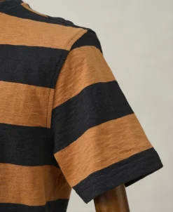 Hot Slub Cotton Wide Striped T-Shirt - Black/Orange Short Sleeve T-Shirts | T-shirts