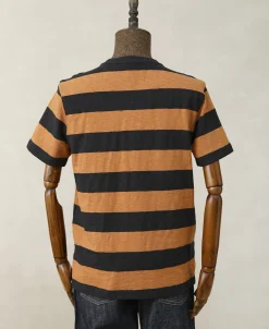 Hot Slub Cotton Wide Striped T-Shirt - Black/Orange Short Sleeve T-Shirts | T-shirts